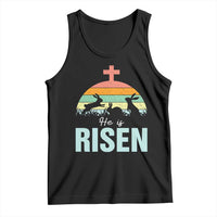 Retro He is Risen Tank Top Bunny Easter Cross Christian Religious Jesus Has Risen - Wonder Print Shop
