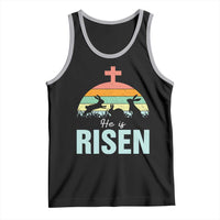 Retro He is Risen Tank Top Bunny Easter Cross Christian Religious Jesus Has Risen - Wonder Print Shop