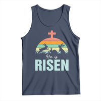 Retro He is Risen Tank Top Bunny Easter Cross Christian Religious Jesus Has Risen - Wonder Print Shop
