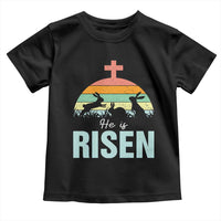 Retro He is Risen Toddler T Shirt Bunny Easter Cross Christian Religious Jesus Has Risen - Wonder Print Shop