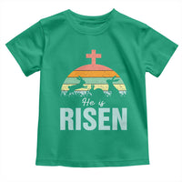 Retro He is Risen Toddler T Shirt Bunny Easter Cross Christian Religious Jesus Has Risen - Wonder Print Shop