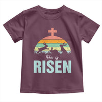 Retro He is Risen Toddler T Shirt Bunny Easter Cross Christian Religious Jesus Has Risen - Wonder Print Shop