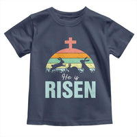 Retro He is Risen Toddler T Shirt Bunny Easter Cross Christian Religious Jesus Has Risen - Wonder Print Shop