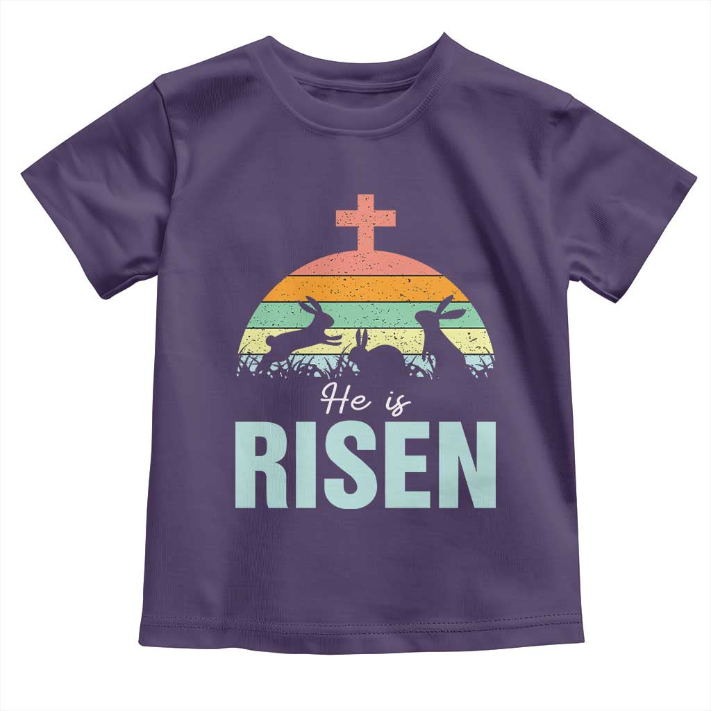 Retro He is Risen Toddler T Shirt Bunny Easter Cross Christian Religious Jesus Has Risen - Wonder Print Shop