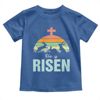 Retro He is Risen Toddler T Shirt Bunny Easter Cross Christian Religious Jesus Has Risen - Wonder Print Shop