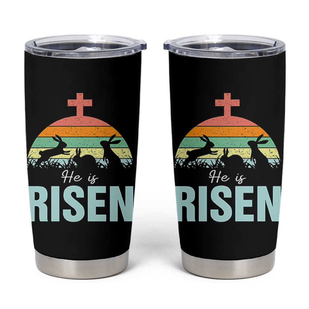 Retro He is Risen Tumbler Cup Bunny Easter Cross Christian Religious Jesus Has Risen - Wonder Print Shop