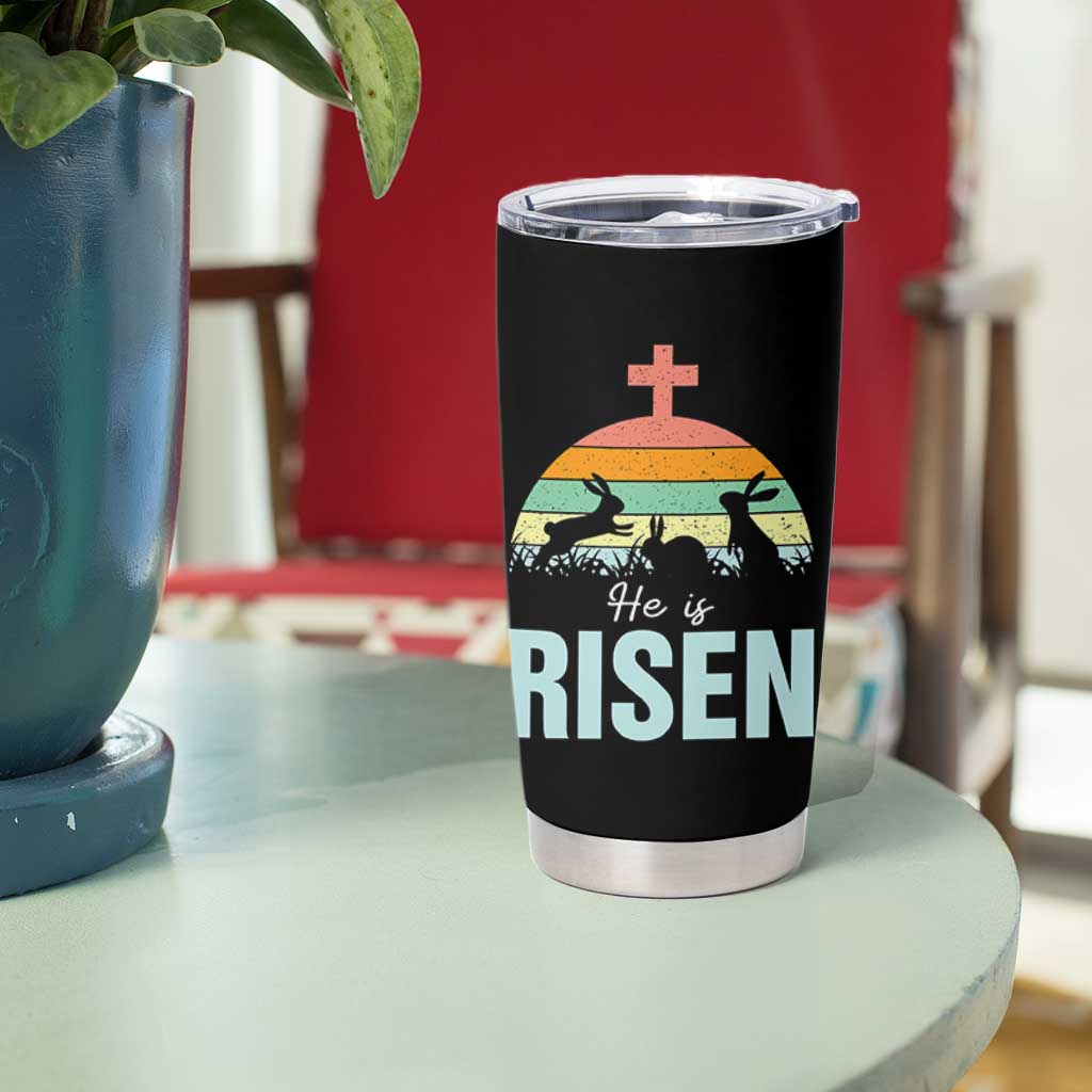 Retro He is Risen Tumbler Cup Bunny Easter Cross Christian Religious Jesus Has Risen - Wonder Print Shop