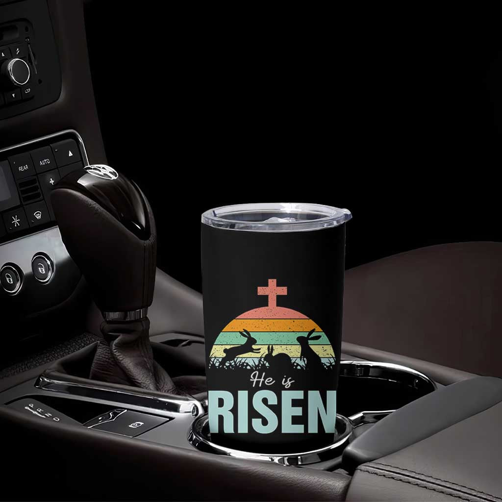 Retro He is Risen Tumbler Cup Bunny Easter Cross Christian Religious Jesus Has Risen - Wonder Print Shop
