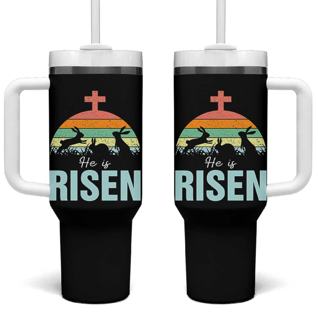 Retro He is Risen Tumbler With Handle Bunny Easter Cross Christian Religious Jesus Has Risen - Wonder Print Shop