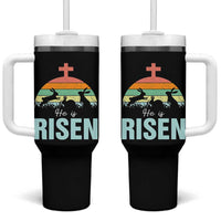 Retro He is Risen Tumbler With Handle Bunny Easter Cross Christian Religious Jesus Has Risen - Wonder Print Shop
