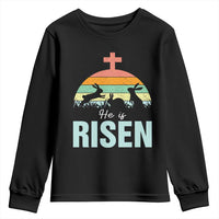 Retro He is Risen Youth Sweatshirt Bunny Easter Cross Christian Religious Jesus Has Risen - Wonder Print Shop