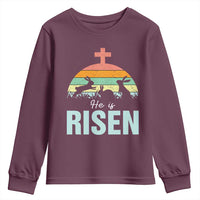 Retro He is Risen Youth Sweatshirt Bunny Easter Cross Christian Religious Jesus Has Risen - Wonder Print Shop
