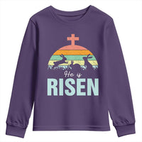 Retro He is Risen Youth Sweatshirt Bunny Easter Cross Christian Religious Jesus Has Risen - Wonder Print Shop