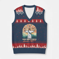 Funny Christian Easter V-Neck Knit Sweater Vest Guess Whos Back Jesus Religious - Wonder Print Shop