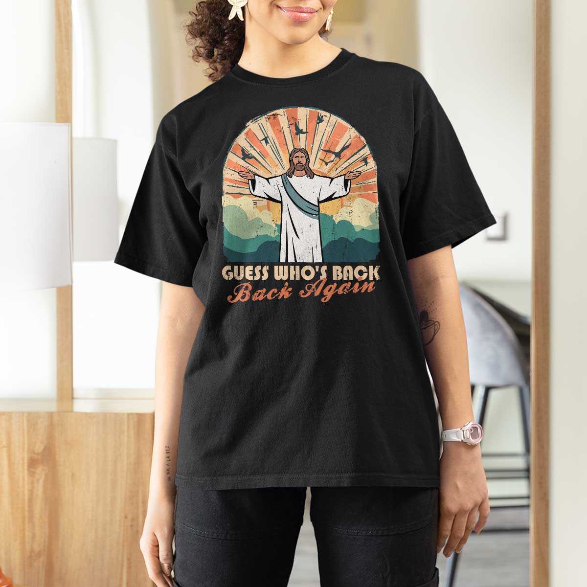 Funny Christian Easter T Shirt For Women Guess Whos Back Jesus Religious - Wonder Print Shop