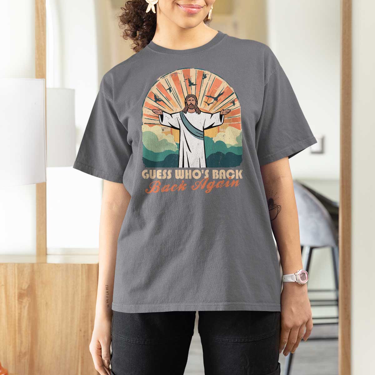 Funny Christian Easter T Shirt For Women Guess Whos Back Jesus Religious - Wonder Print Shop
