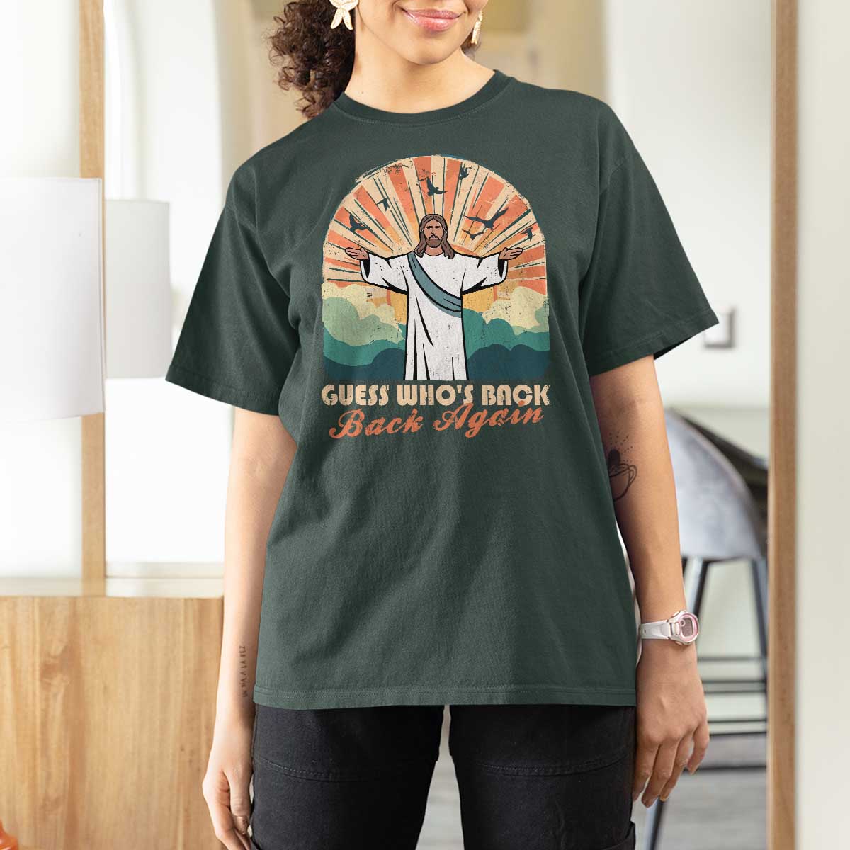 Funny Christian Easter T Shirt For Women Guess Whos Back Jesus Religious - Wonder Print Shop