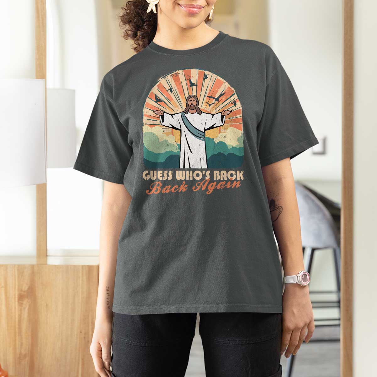 Funny Christian Easter T Shirt For Women Guess Whos Back Jesus Religious - Wonder Print Shop