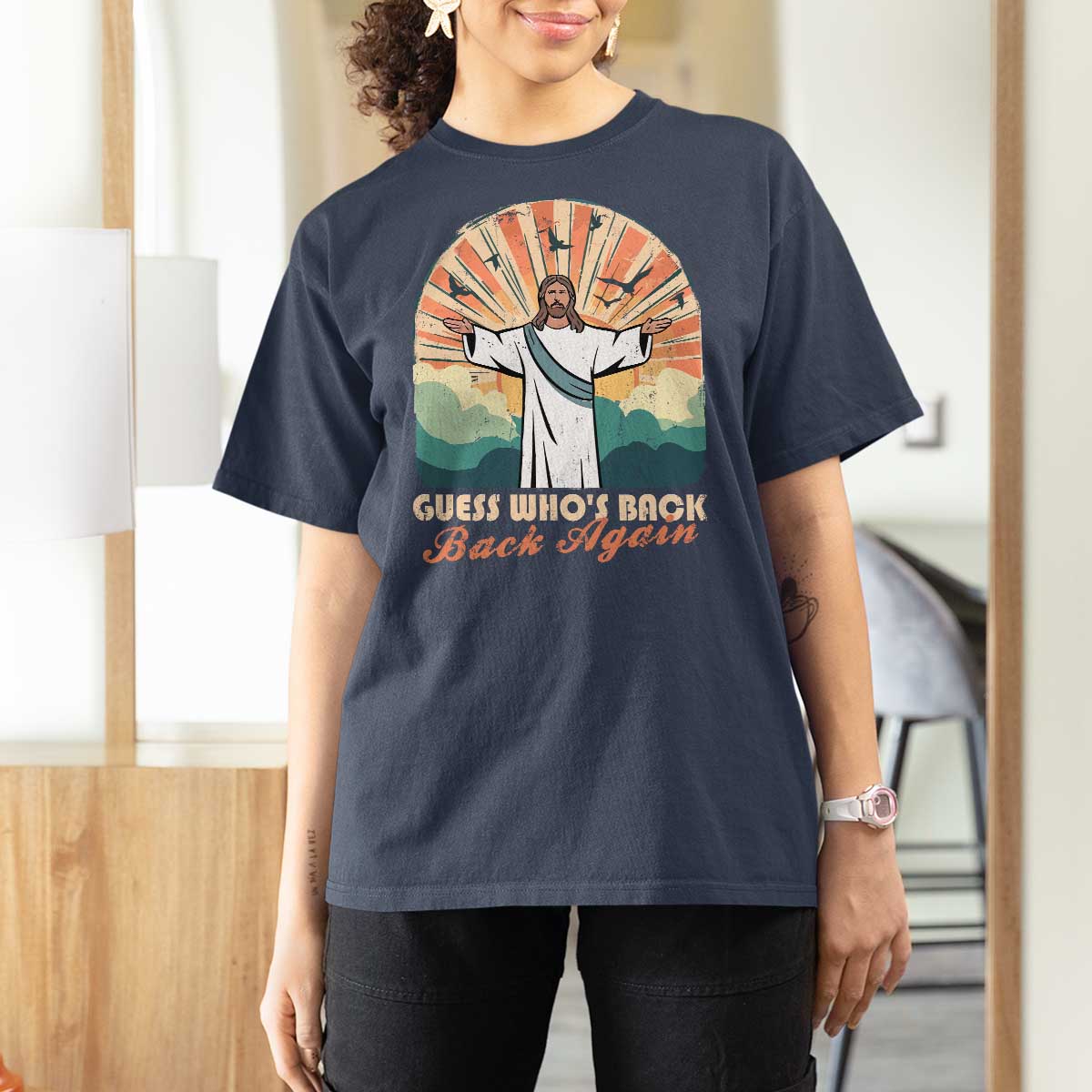 Funny Christian Easter T Shirt For Women Guess Whos Back Jesus Religious - Wonder Print Shop