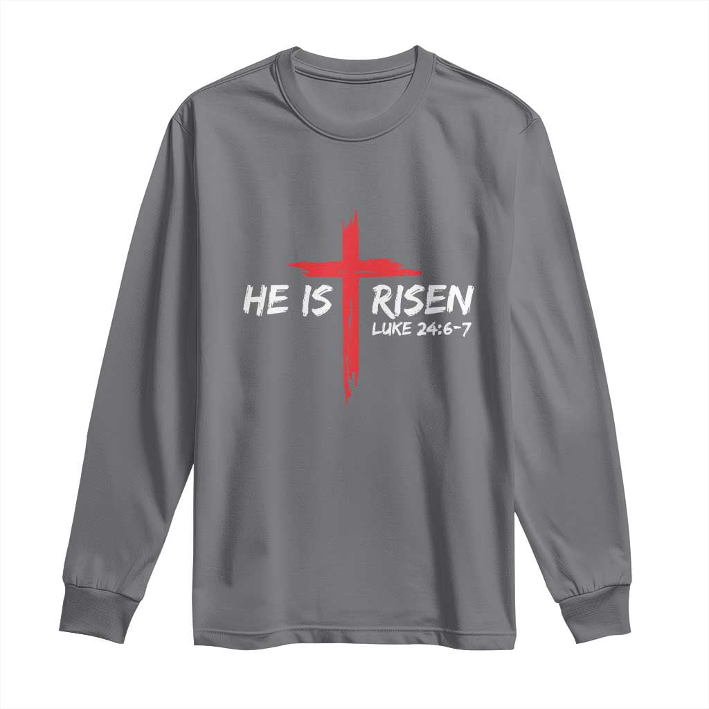 Jesus He Is Risen Long Sleeve Shirt Christian Cross Bible Verse Easter Day