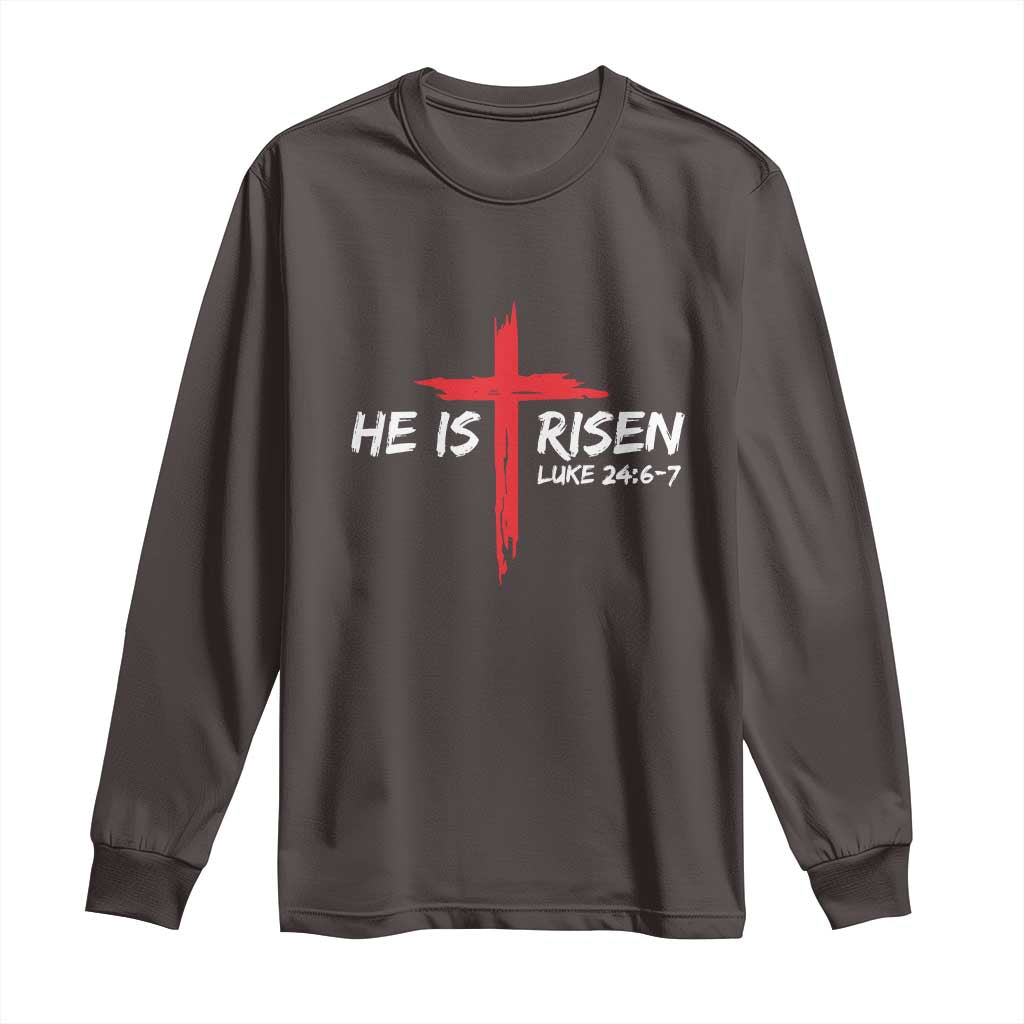 Jesus He Is Risen Long Sleeve Shirt Christian Cross Bible Verse Easter Day