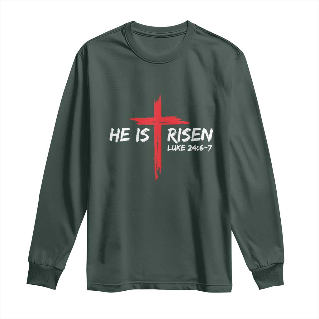 Jesus He Is Risen Long Sleeve Shirt Christian Cross Bible Verse Easter Day