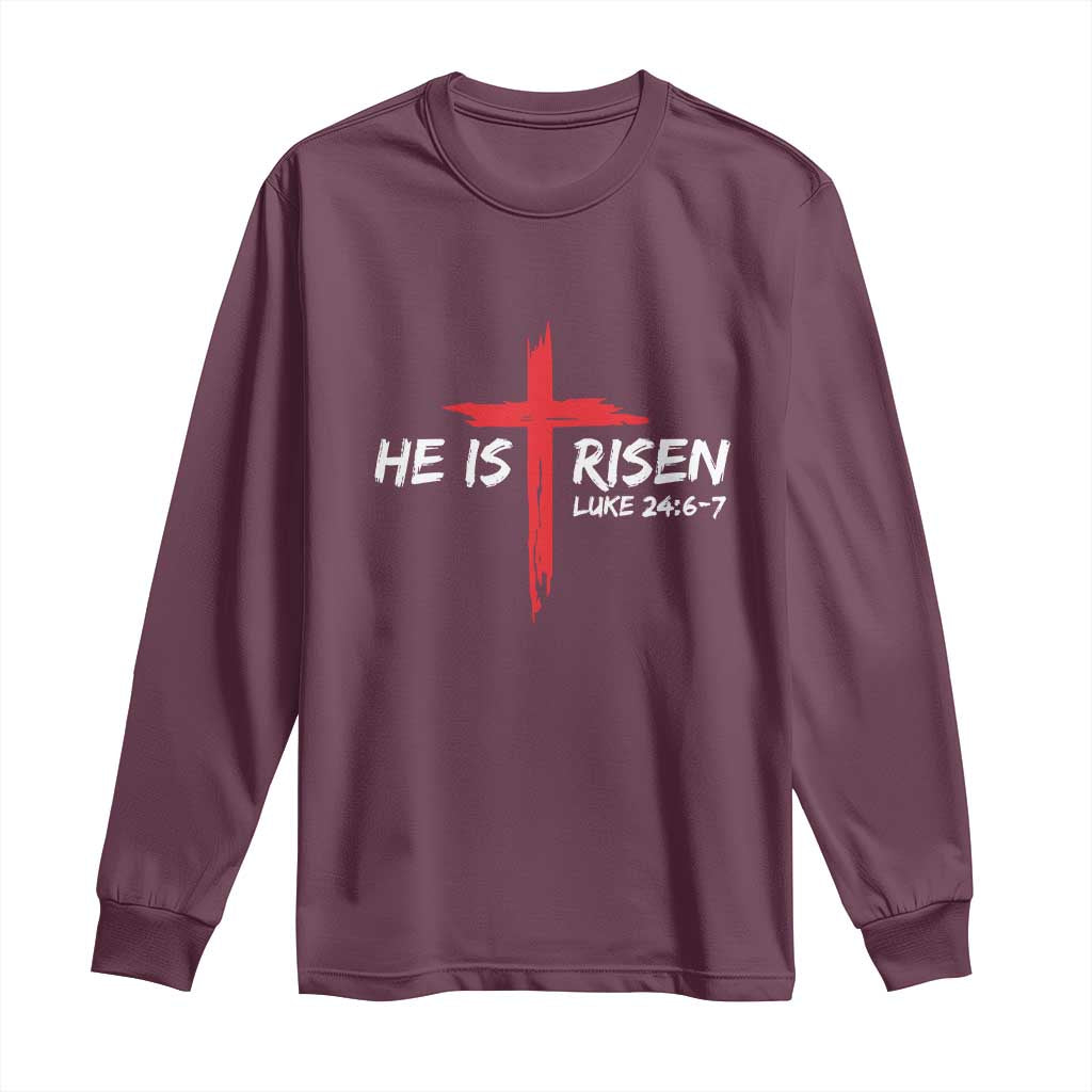 Jesus He Is Risen Long Sleeve Shirt Christian Cross Bible Verse Easter Day