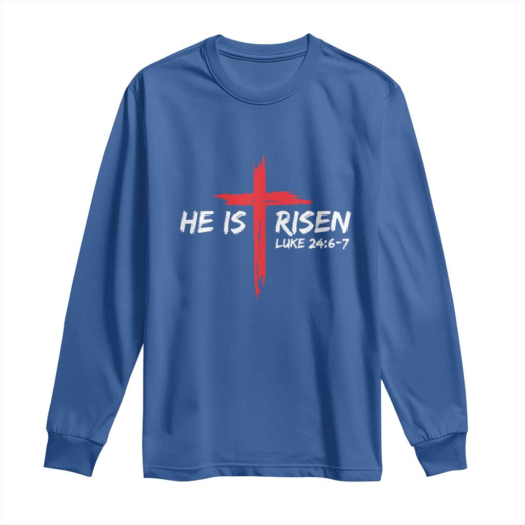 Jesus He Is Risen Long Sleeve Shirt Christian Cross Bible Verse Easter Day