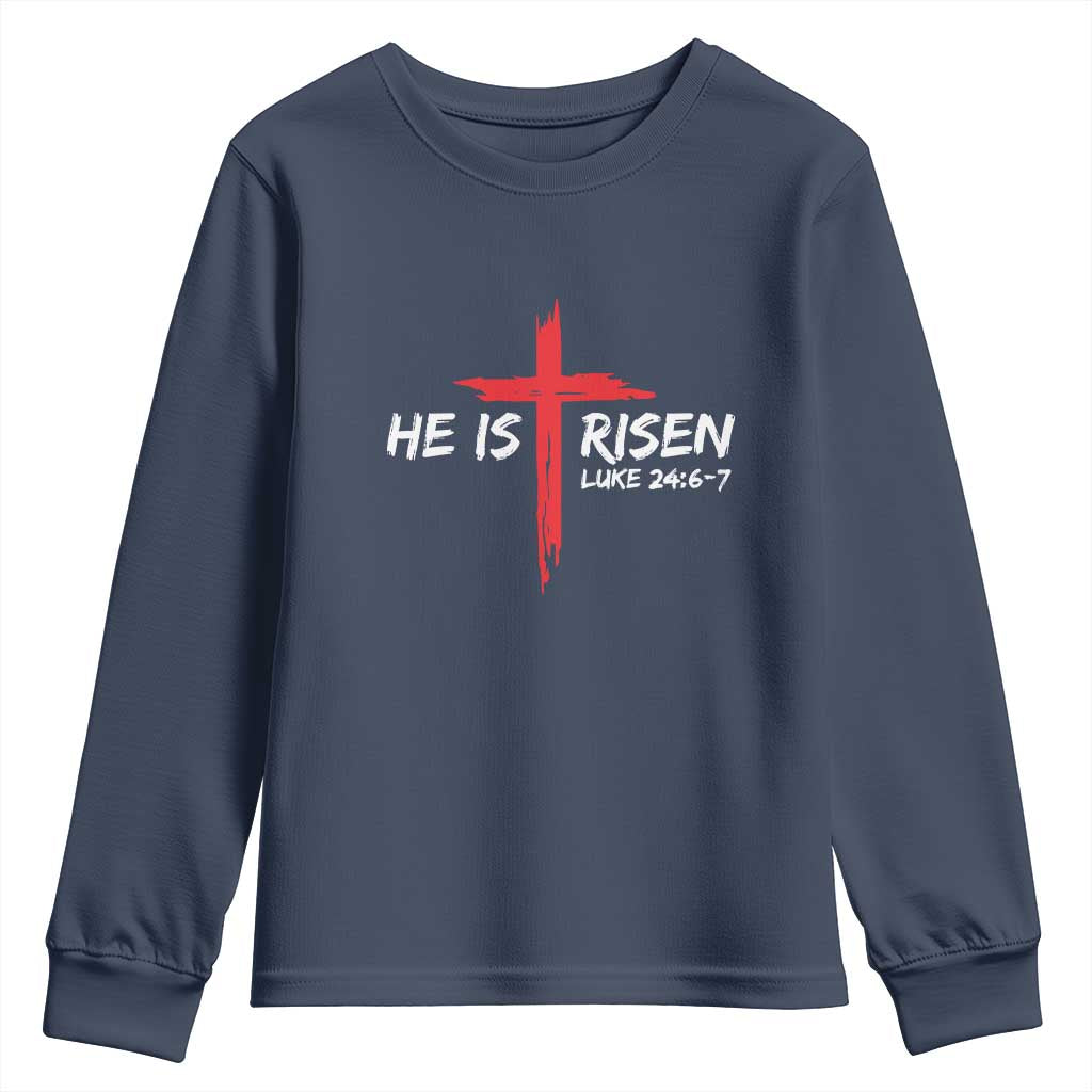 Jesus He Is Risen Youth Sweatshirt Christian Cross Bible Verse Easter Day