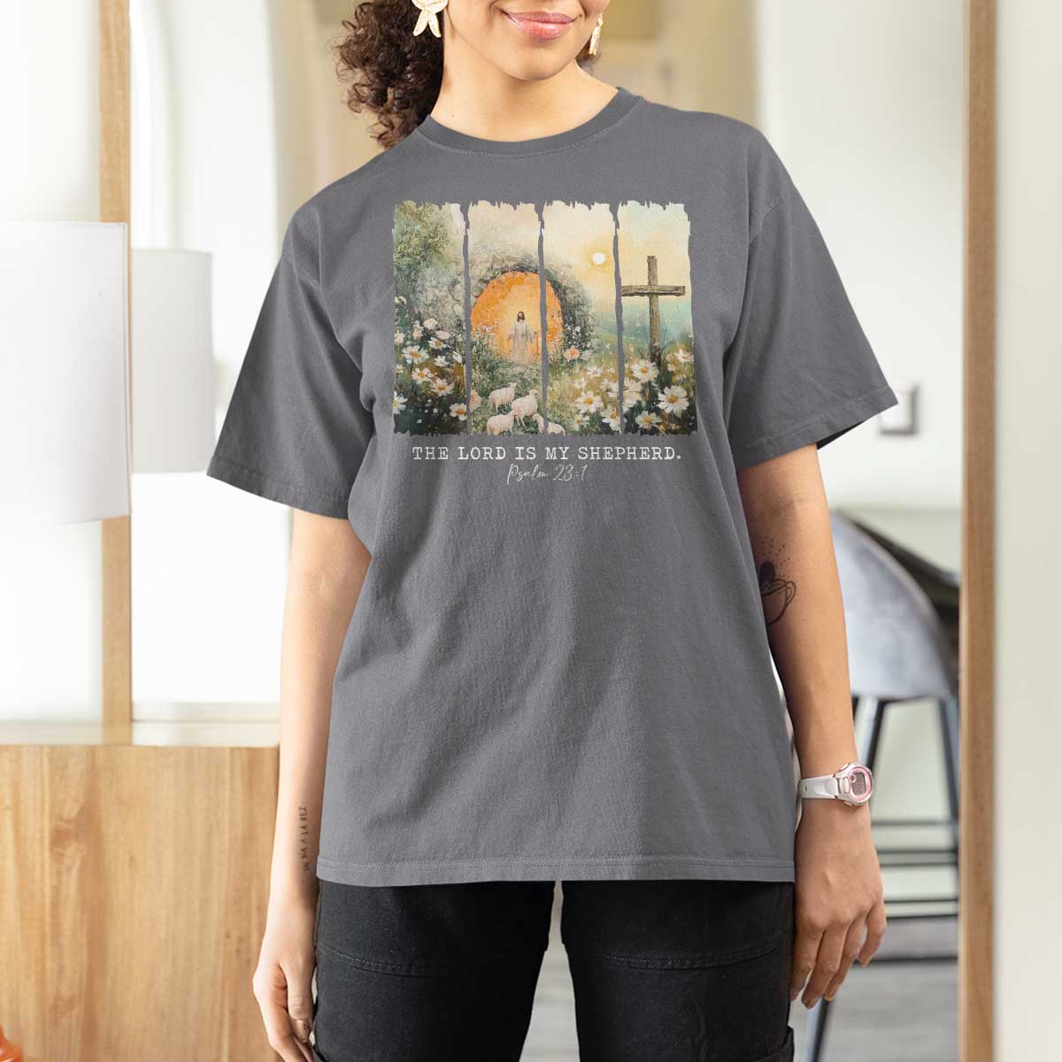 Lord Is My Shepherd T Shirt For Women Easter Religious Christian Cross Bible Verse