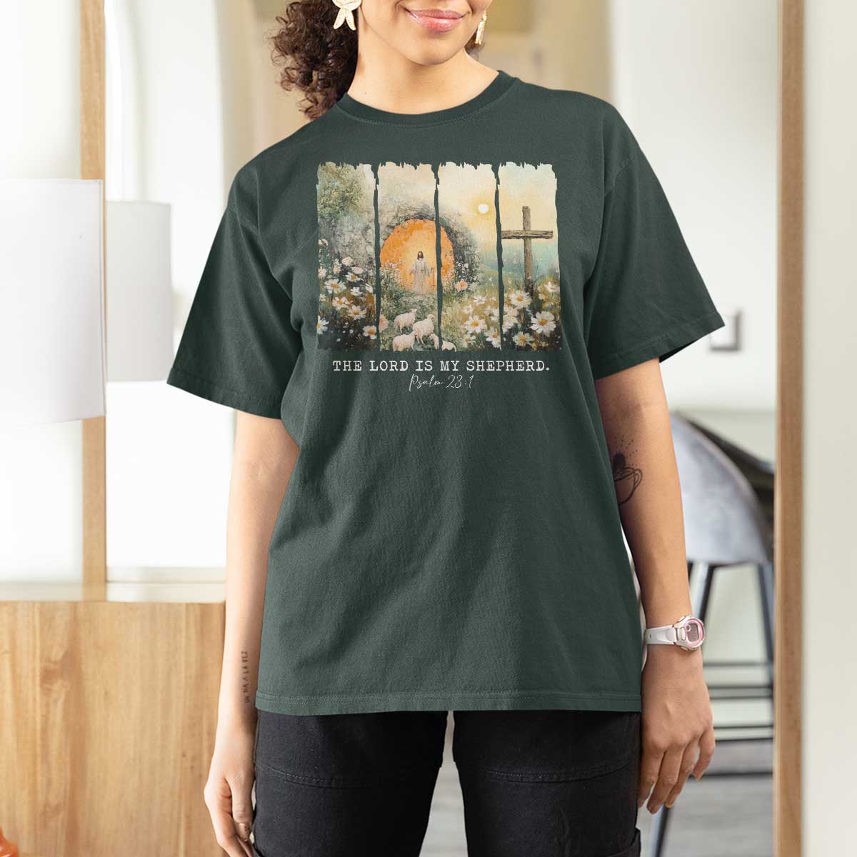 Lord Is My Shepherd T Shirt For Women Easter Religious Christian Cross Bible Verse