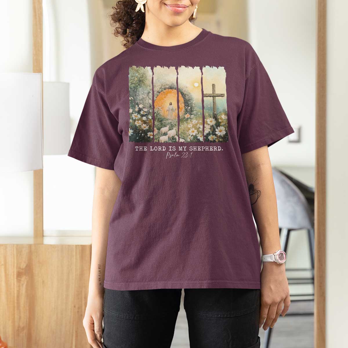 Lord Is My Shepherd T Shirt For Women Easter Religious Christian Cross Bible Verse
