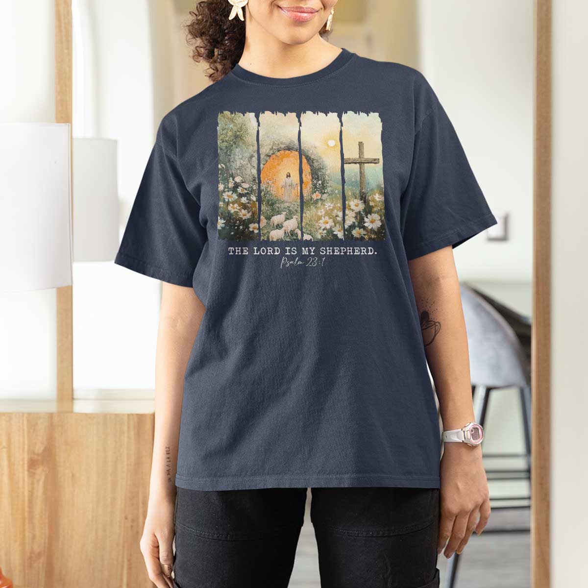 Lord Is My Shepherd T Shirt For Women Easter Religious Christian Cross Bible Verse