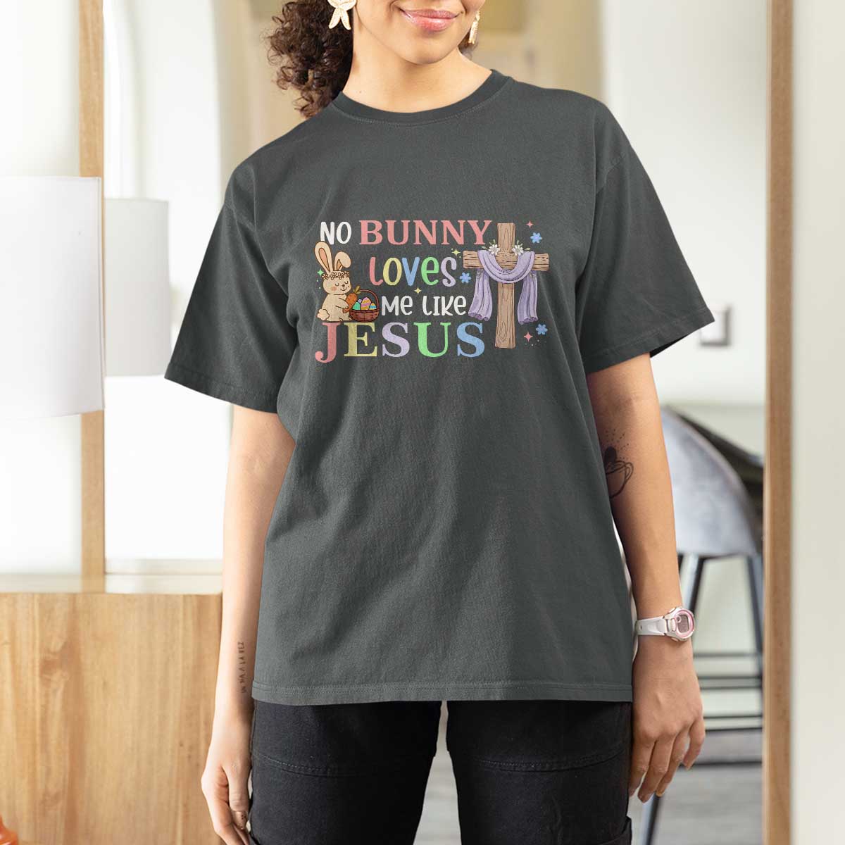 Funny Christian Easter T Shirt For Women No Bunny Loves Me Like Jesus - Wonder Print Shop