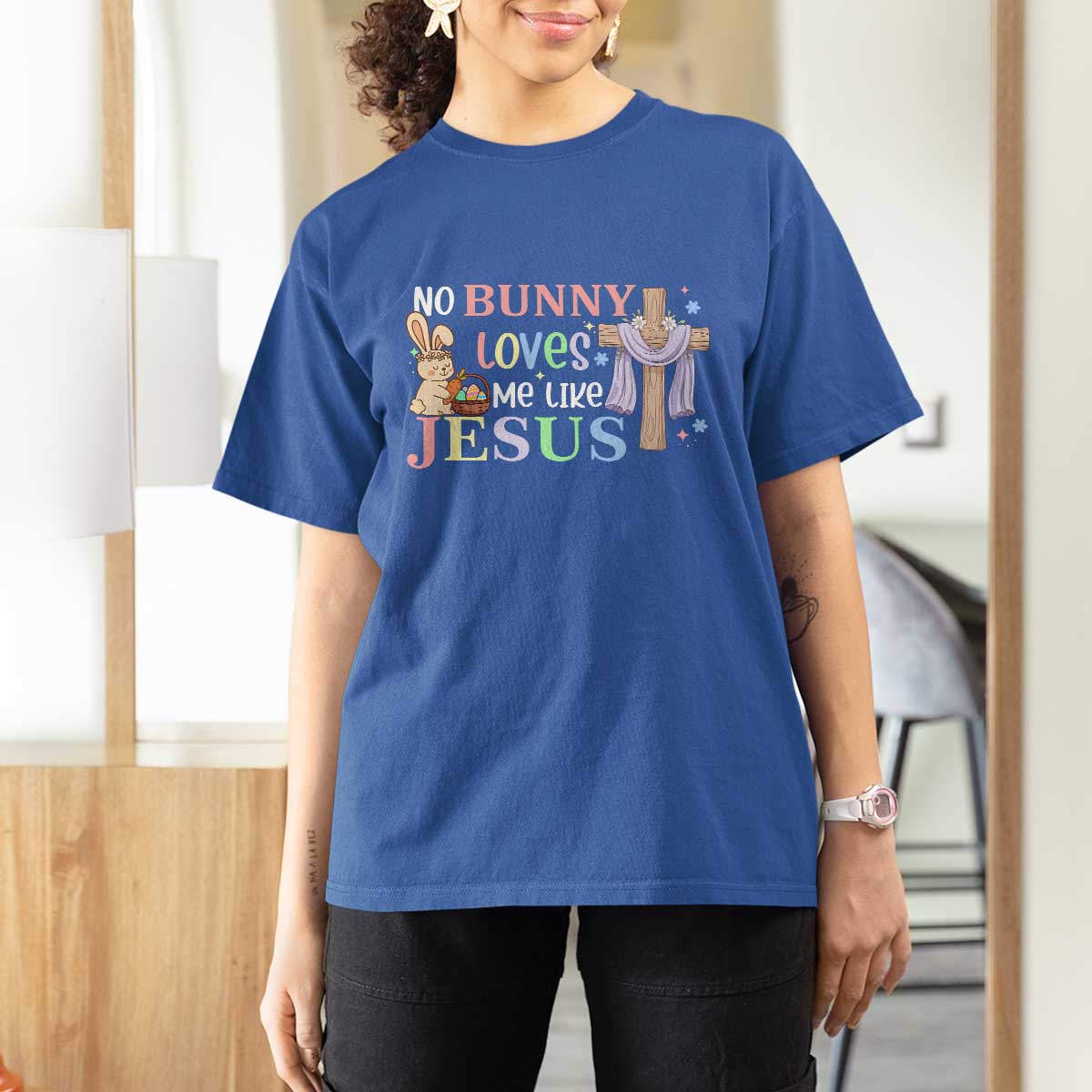 Funny Christian Easter T Shirt For Women No Bunny Loves Me Like Jesus - Wonder Print Shop
