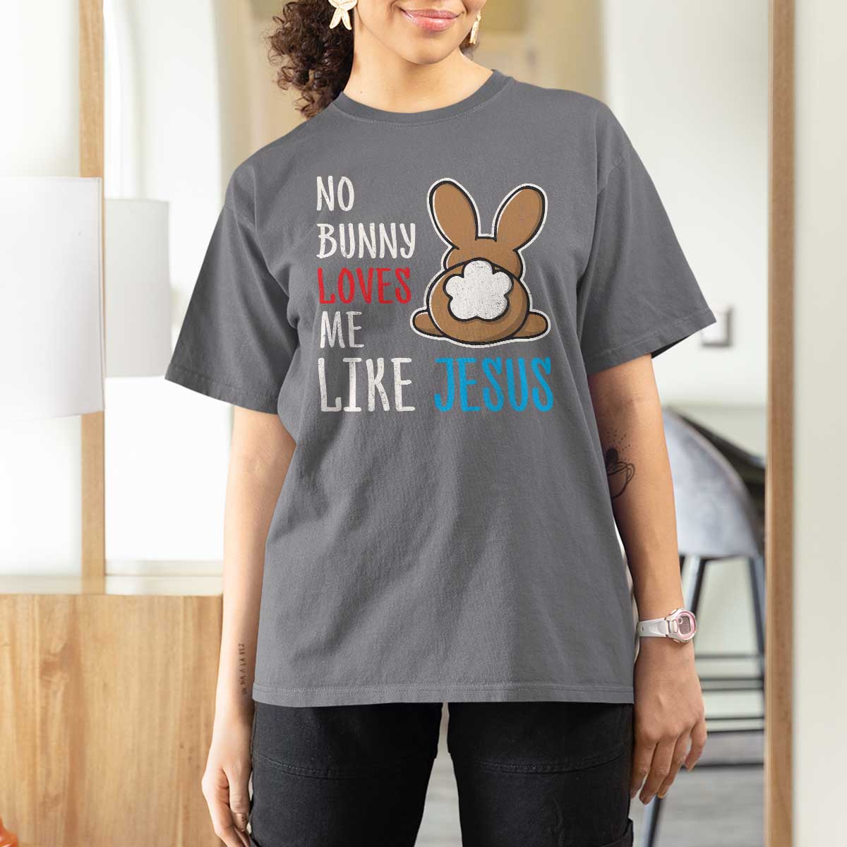 Christian Easter T Shirt For Women Easter No Bunny Loves Me Like Jesus