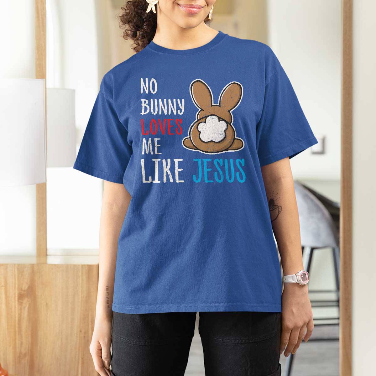 Christian Easter T Shirt For Women Easter No Bunny Loves Me Like Jesus