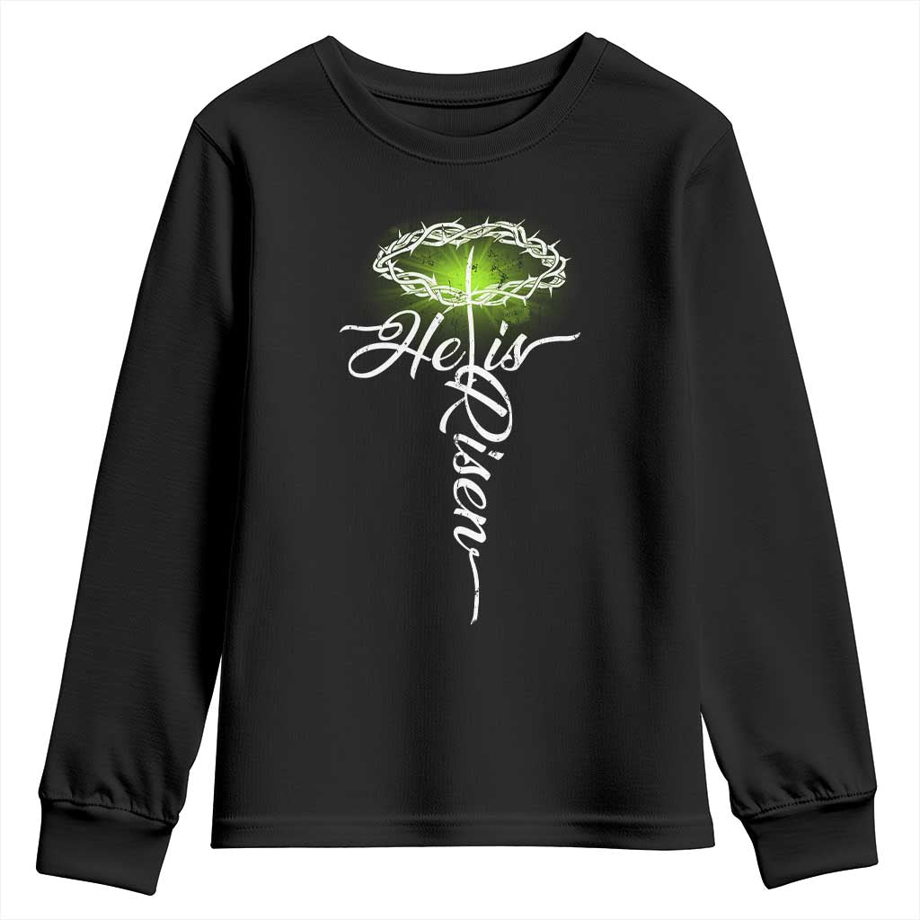 He Is Risen Youth Sweatshirt Cross Jesus Religious Easter