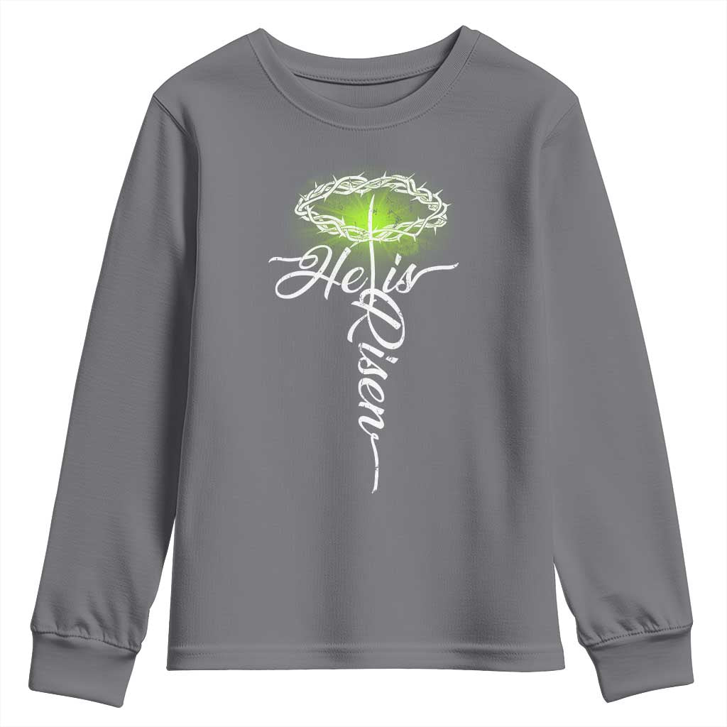 He Is Risen Youth Sweatshirt Cross Jesus Religious Easter
