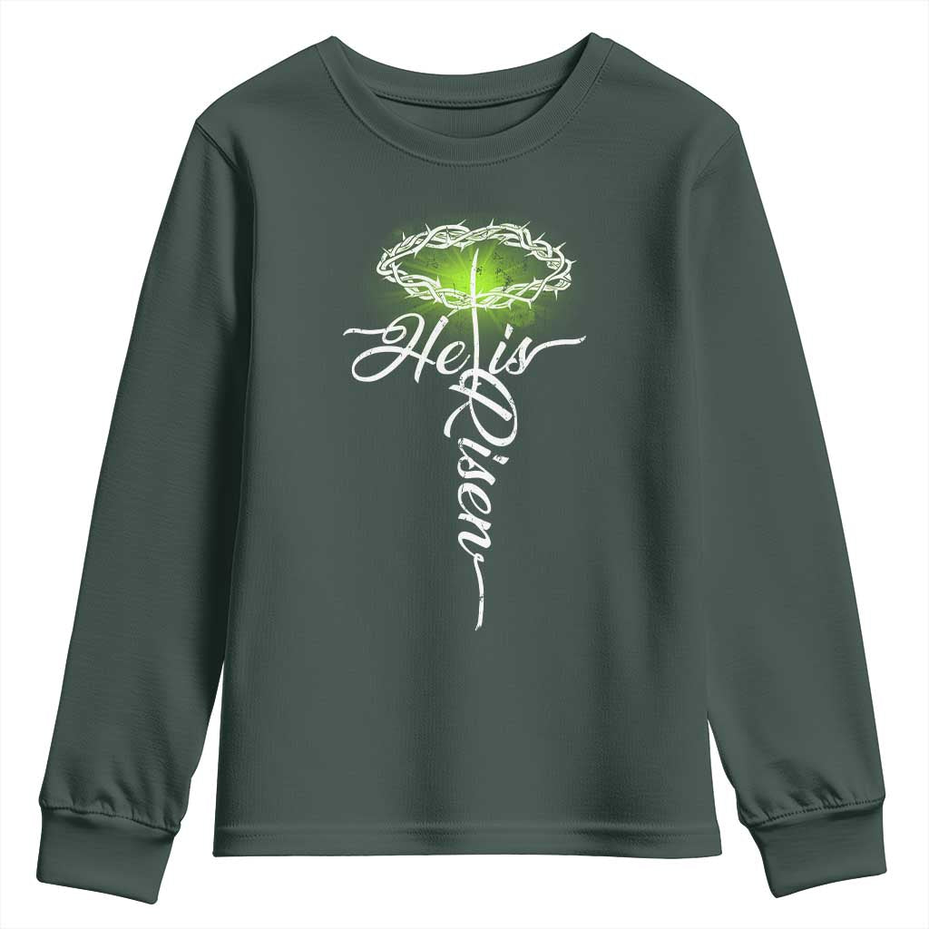 He Is Risen Youth Sweatshirt Cross Jesus Religious Easter