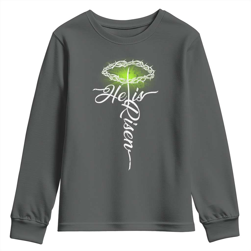 He Is Risen Youth Sweatshirt Cross Jesus Religious Easter