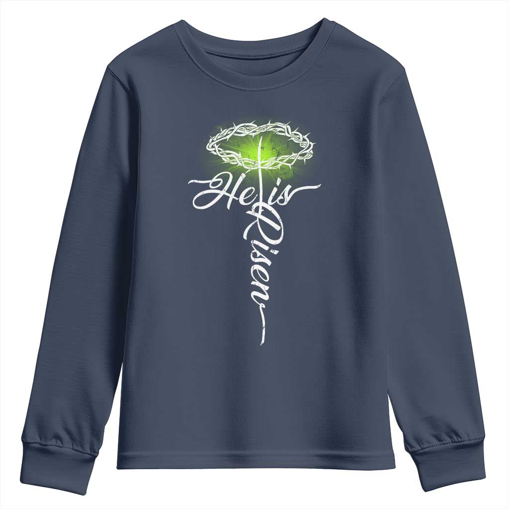 He Is Risen Youth Sweatshirt Cross Jesus Religious Easter