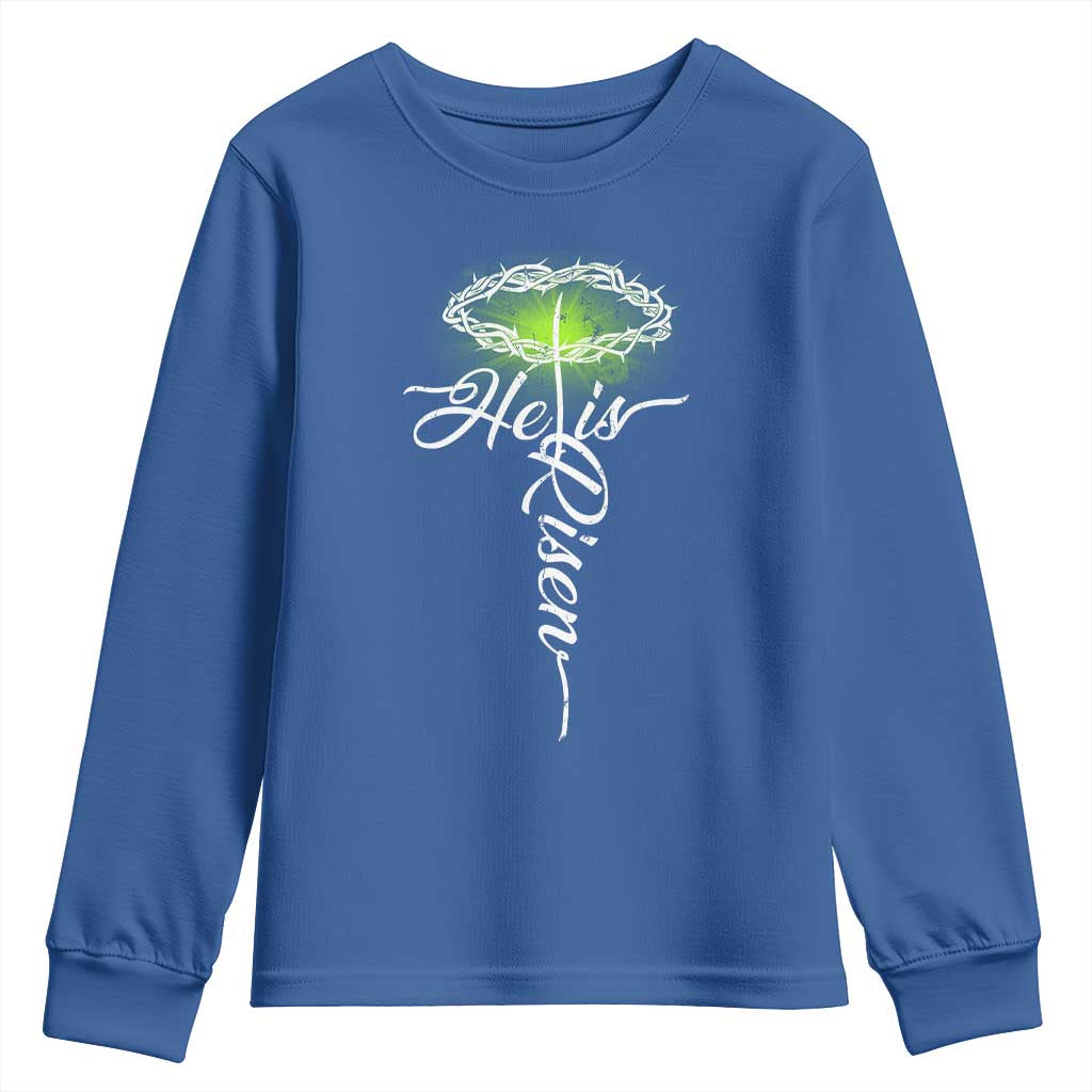 He Is Risen Youth Sweatshirt Cross Jesus Religious Easter