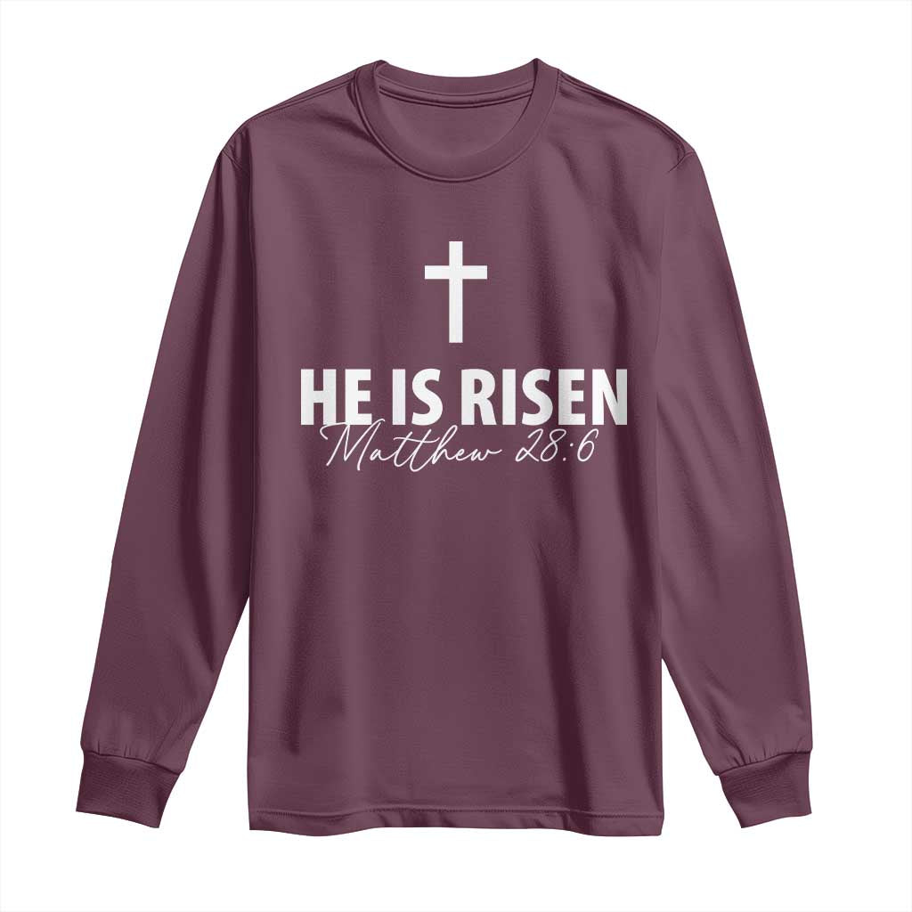 He Is Risen Long Sleeve Shirt Cross Christian Minimal Religious Easter Day