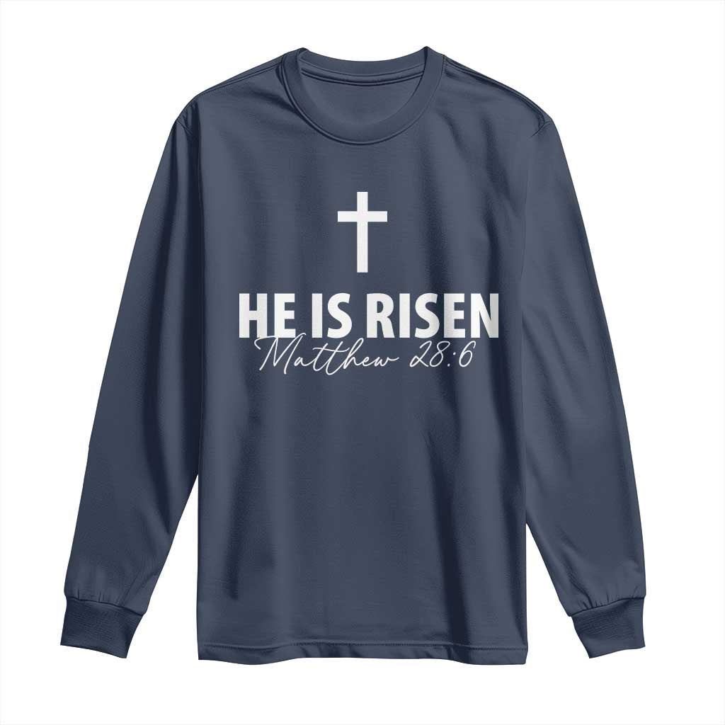He Is Risen Long Sleeve Shirt Cross Christian Minimal Religious Easter Day