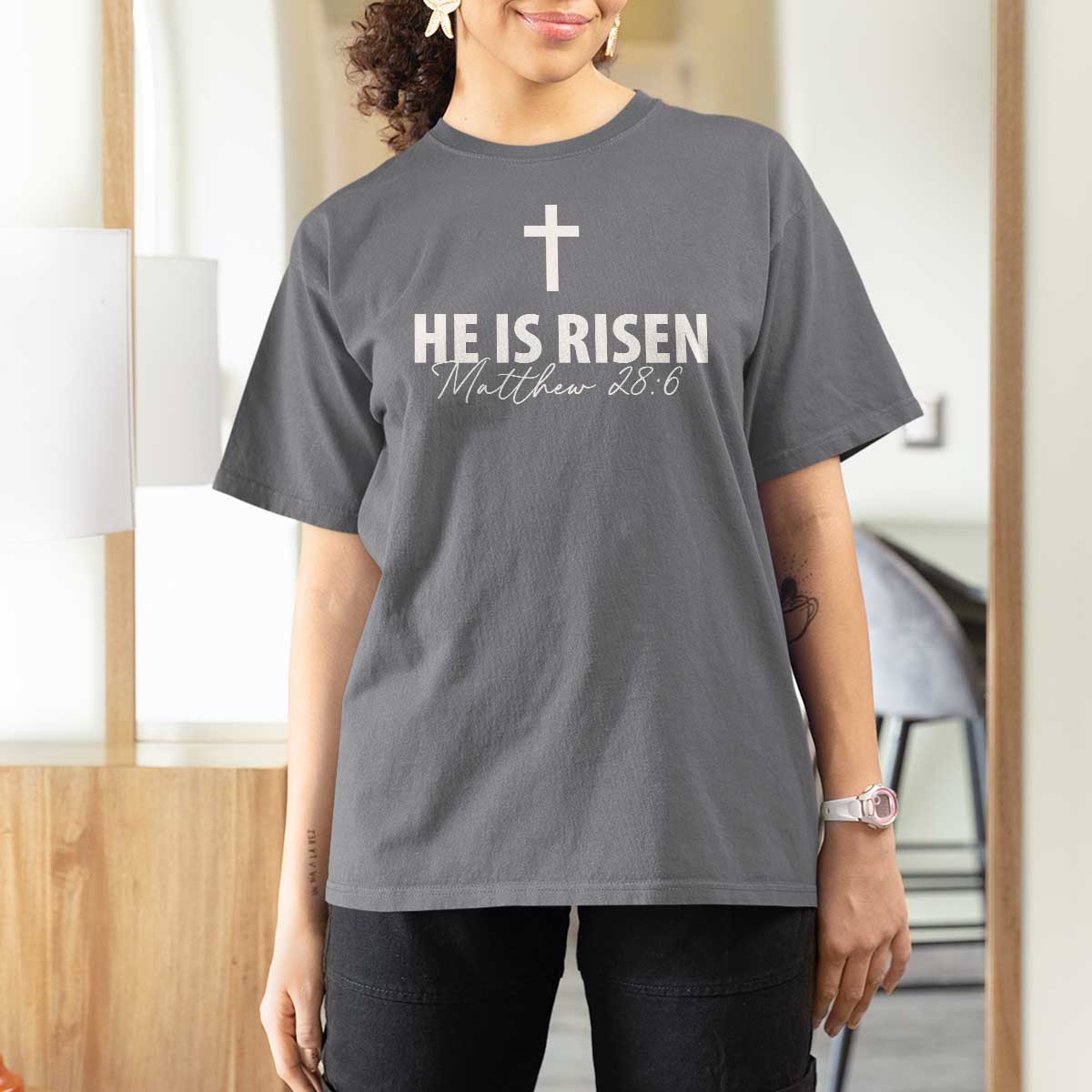 He Is Risen T Shirt For Women Cross Christian Minimal Religious Easter Day