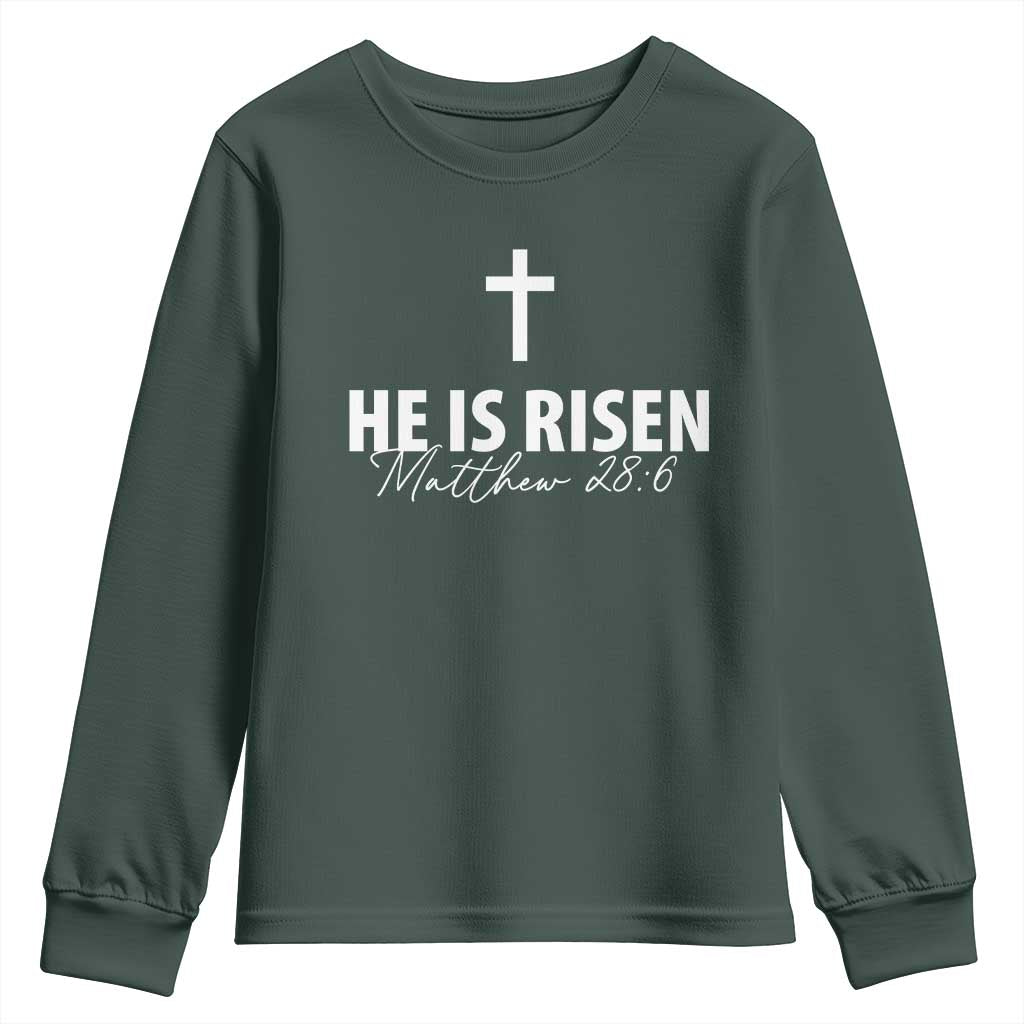 He Is Risen Youth Sweatshirt Cross Christian Minimal Religious Easter Day