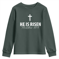 He Is Risen Youth Sweatshirt Cross Christian Minimal Religious Easter Day