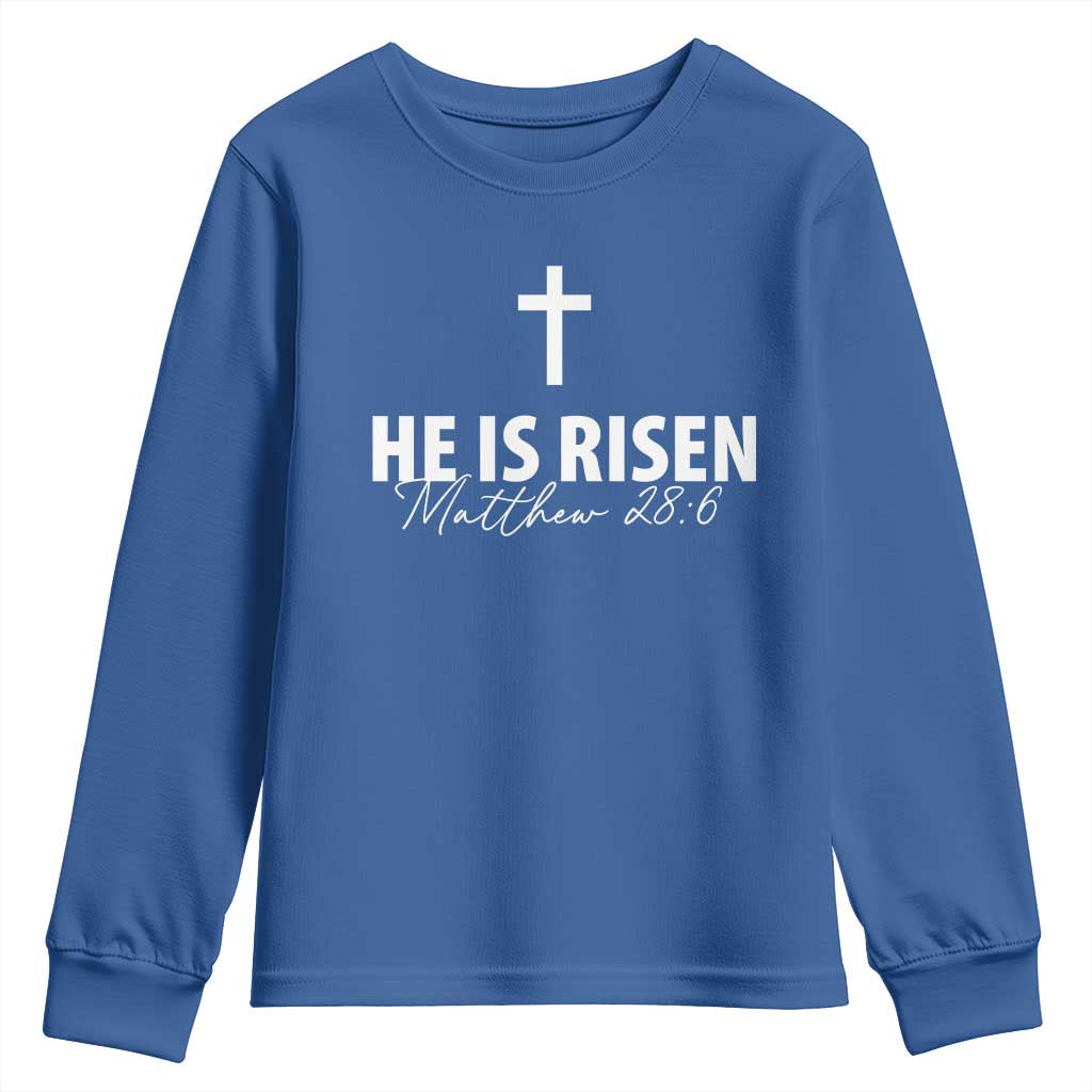 He Is Risen Youth Sweatshirt Cross Christian Minimal Religious Easter Day