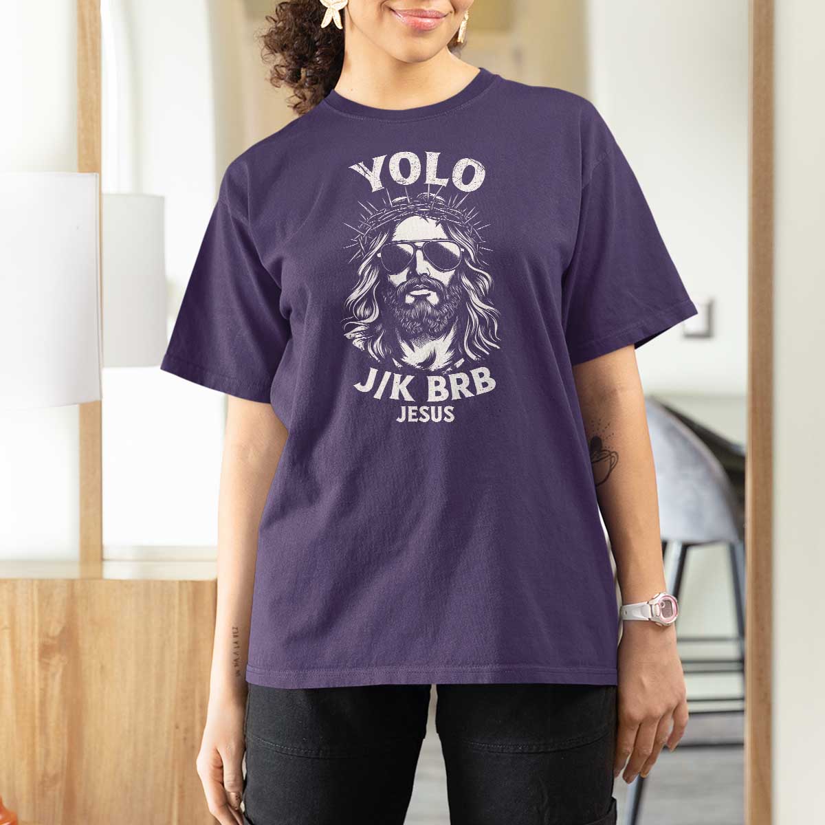 Yolo Jk BRB Jesus T Shirt For Women Funny Easter Ressurection Christians - Wonder Print Shop